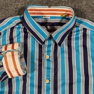 Robert Graham X Vertical Striped Oxford Button Shirt Mens Large Tailored Fit